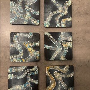 Hand Painted One of A Kind Abstract Coaster Set